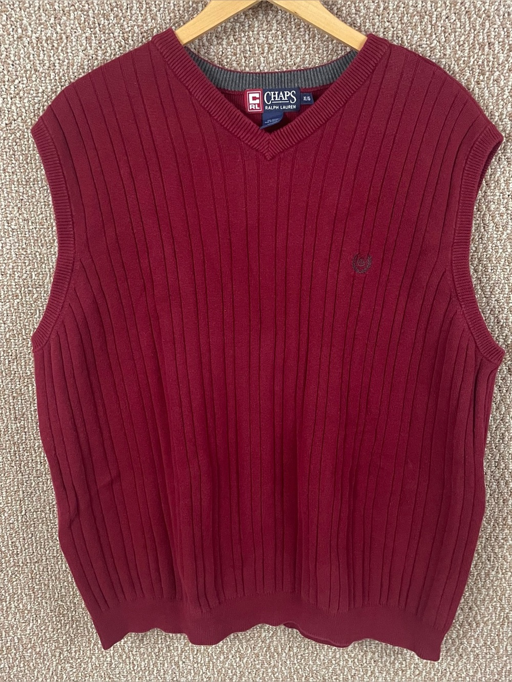 Vintage 90s Chaps Ralph Lauren Sweater Vest Crest Men XL Red Y2K Ribbed Knit E13